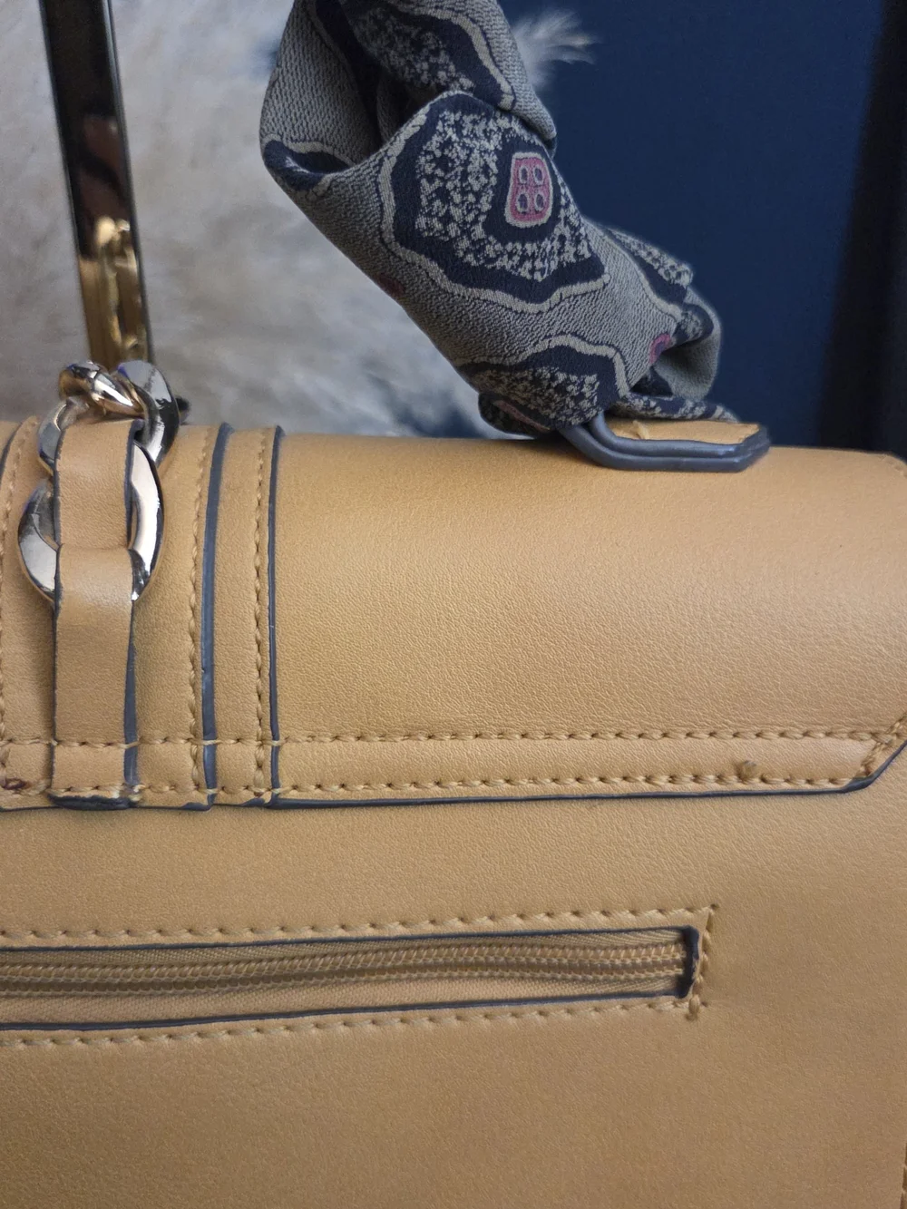 ALDO Mustard Gold Chain Structured Satchel Crossbody Shoulder Bag + Scarf